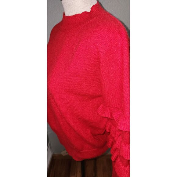 Line & Dot Red Ruffle Sleeve Mock Turtleneck Sweater Size M - Picture 9 of 10